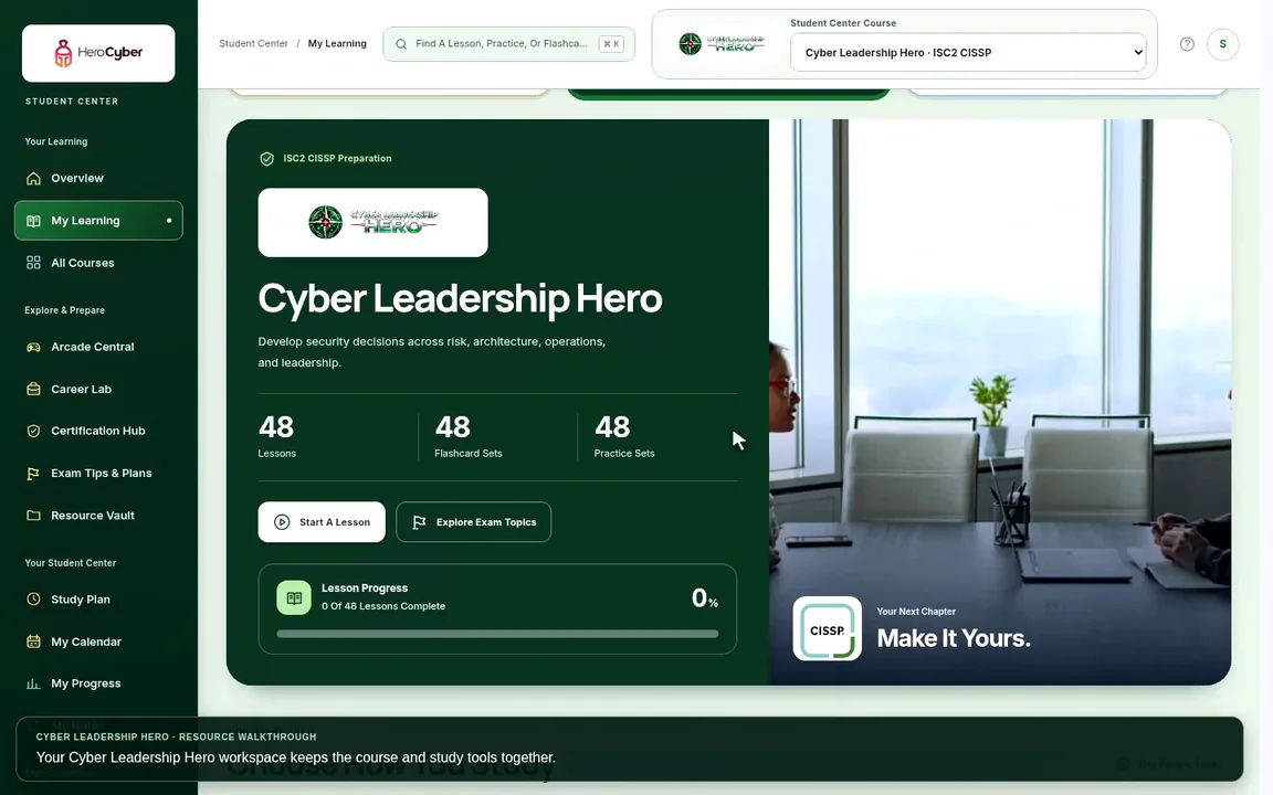 Recorded Cyber Leadership Hero Student Center Interface