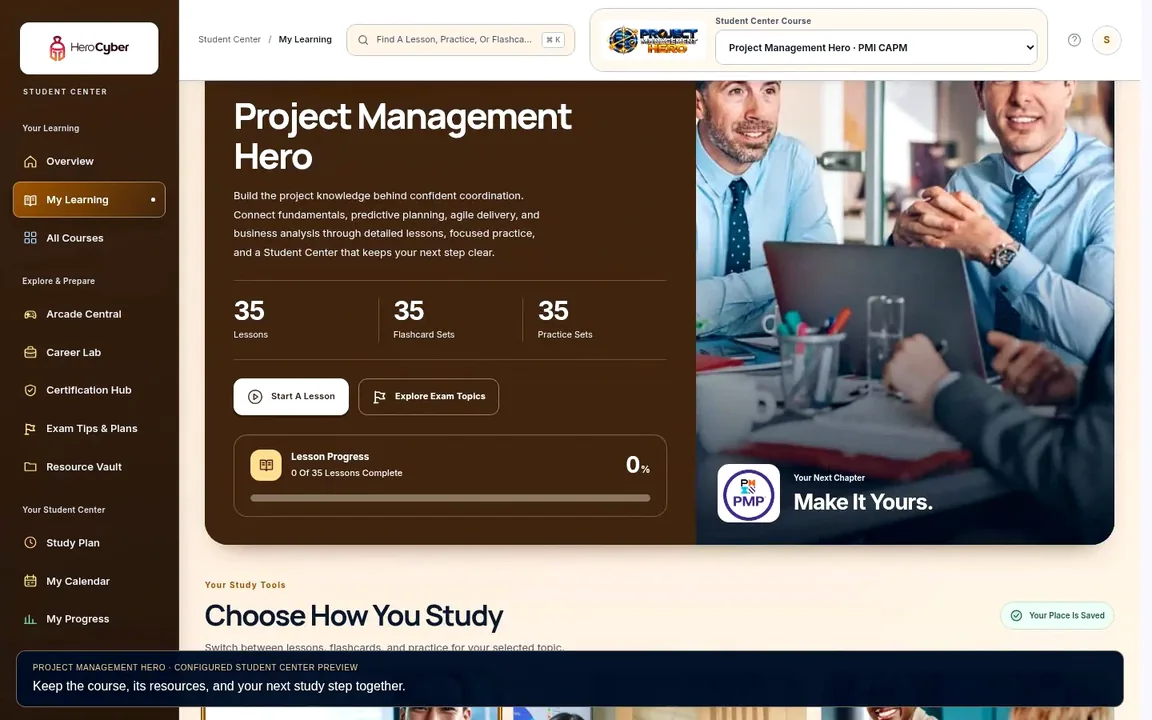 Recorded Project Management Hero Student Center Interface
