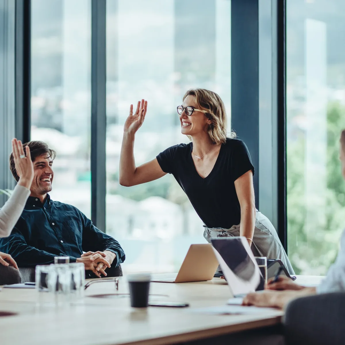 A professional speaking to a team in a meeting