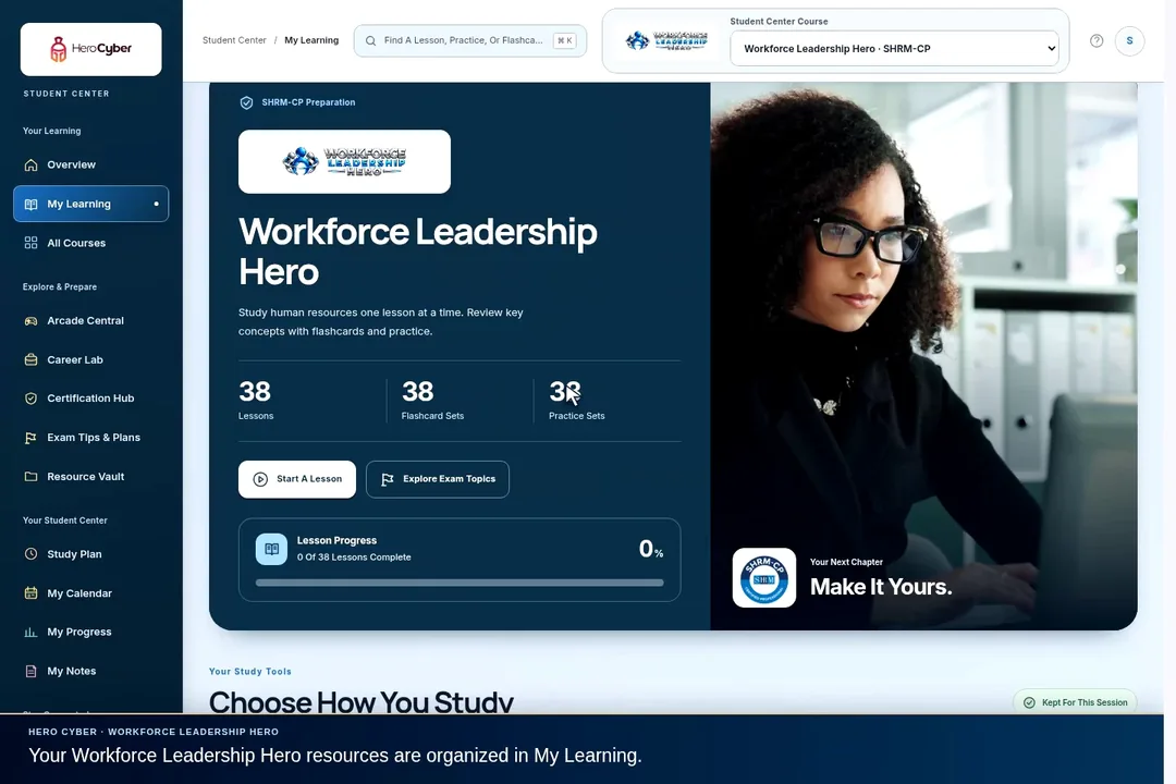 Recorded Workforce Leadership Hero Student Center Interface